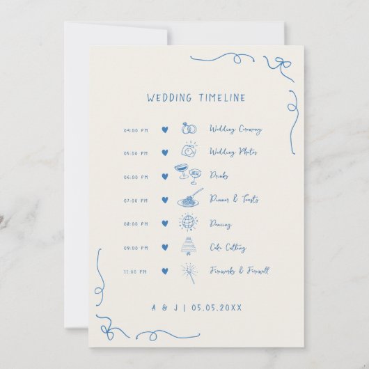 手書きアイコンの結婚ウェルカムタイムラインカード 招待状 (裏面)