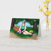 手書きアート |女性リラックスのビーチ カード (黄色い花)