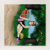 手書きアート |女性リラックスのビーチ ジグソーパズル (横)