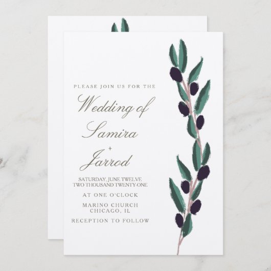 手書きイタリアオリーブブランチ結婚ズクラフト (正面/裏面)