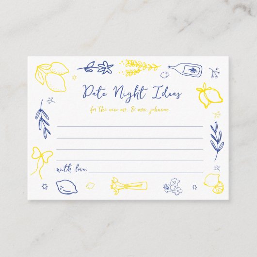 手書きイタリアンブライダルシャワー日付の夜アイディア エンクロージャーカード (正面)