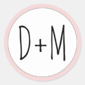 手書きイニシャルタイポグラフィスブラッシュピ結婚ンク ラウンドシール (正面)
