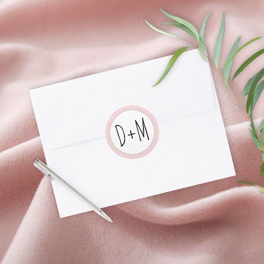手書きイニシャルタイポグラフィスブラッシュピ結婚ンク ラウンドシール
