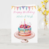 手書きイラストお誕生日ケーキ、誕生日 カード (黄色い花)