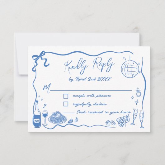 手書きイラストスクライブラードル結婚ズ 出欠カード (正面)