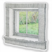 手書きインクと水彩画ウィンドウの自然シーン シール (正面)