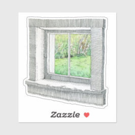 手書きインクと水彩画ウィンドウの自然シーン シール