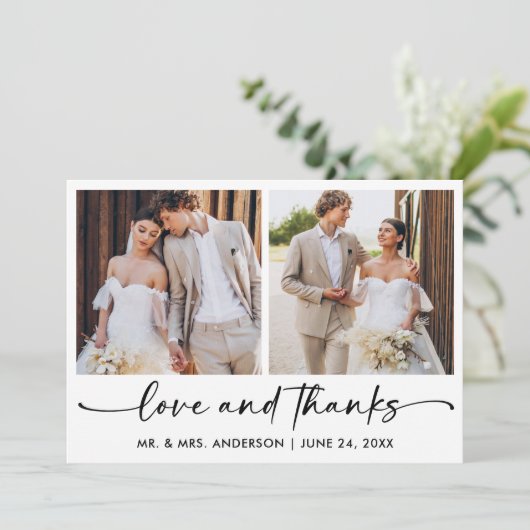 手書きインクペンスクリプト2枚の写真結婚の数 サンキューカード (スタンド正面)