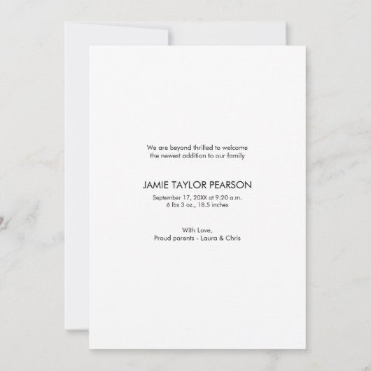 手書きウェルカムフォトトレンディースクリプトベビー サンキューカード (裏面)