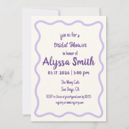 手書きウェー縁どブラベンダーブライダルシャワー 招待状