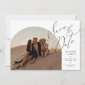 手書きエレガントのアーチ写真日付の保存 招待状 (正面)