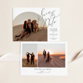 手書きエレガントのアーチ写真日付の保存 招待状