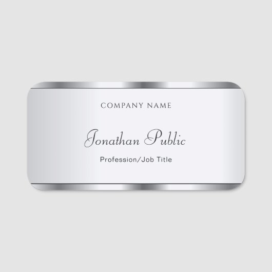 手書きエレガントの名前スクリプトシルバーテンプレート 名札 (正面)