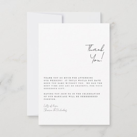 手書きエレガントの額縁の写真に結婚感謝 サンキューカード (裏面)