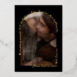 手書きエレガントのArchフォトブラックと実在金ゴールド 箔招待状