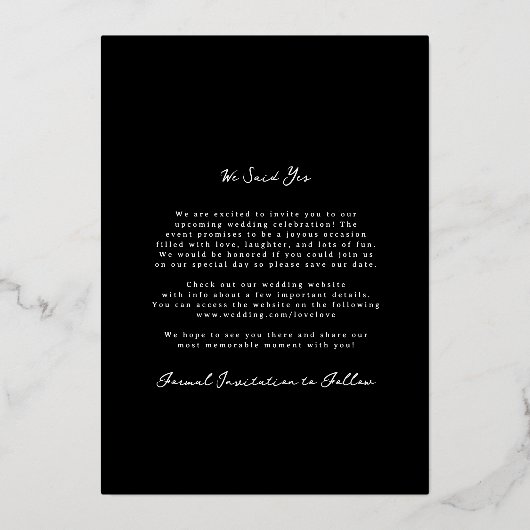 手書きエレガントのArchフォトブラックと実在金ゴールド 箔招待状 (裏面)