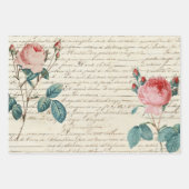 手書きエレガントスクリプトのヴィンテージフランスのバラ ラッピングペーパーシート (正面3)