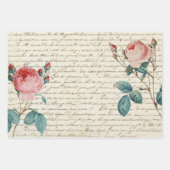 手書きエレガントスクリプトのヴィンテージフランスのバラ ラッピングペーパーシート (正面)