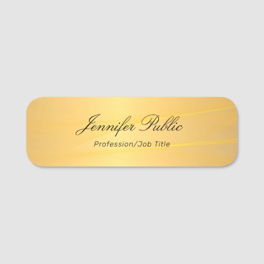手書きエレガントスクリプトグラマー金ゴールドテンプレート 名札 (正面)