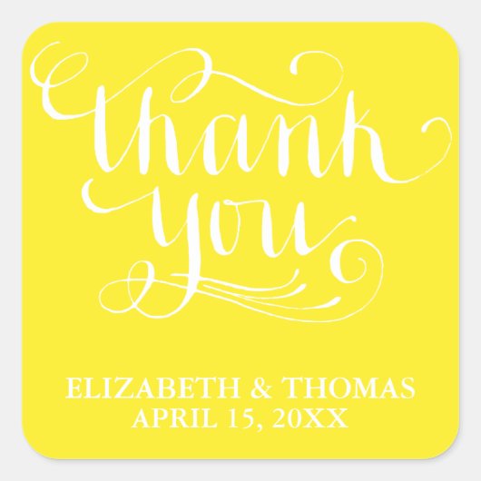 手書きエレガントスクリプトステッカーに感謝 スクエアシール (正面)