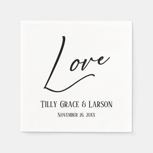 手書きエレガントスクリプトタイポグラフィの愛 スタンダードカクテルナプキン (正面)