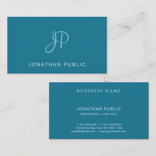 手書きエレガントスクリプトトレンディーターコイズプレーン 名刺 (正面/裏面)