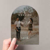 手書きエレガントスクリプトフォトアー結婚チ アクリル招待状 (インサイチュ (ポータブル))