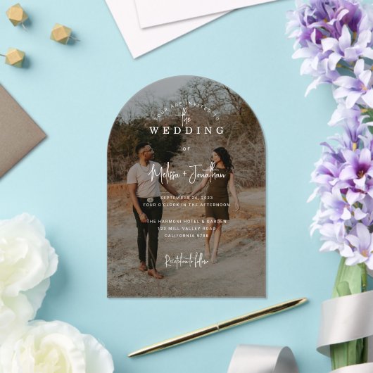 手書きエレガントスクリプトフォトアー結婚チ アクリル招待状 (インサイチュ (ウェディング))