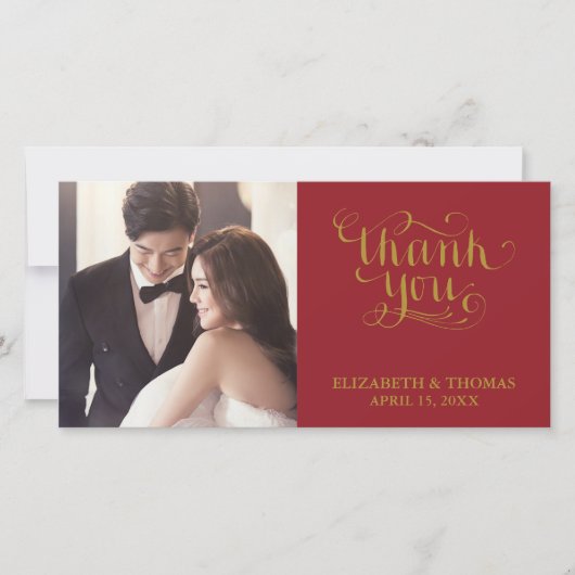 手書きエレガントスクリプト写真サンキューカード サンキューカード (正面)