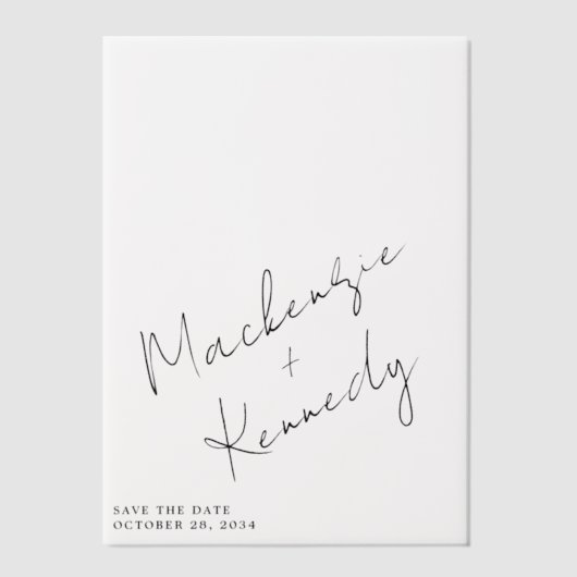 手書きエレガントスクリプト名の保存日付 ベラム紙招待状 (正面)