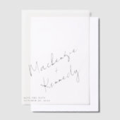 手書きエレガントスクリプト名の保存日付 ベラム紙招待状 (オフセット)