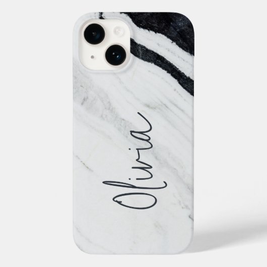 手書きエレガントスクリプト名白黒大理石 Case-Mate iPhoneケース (裏面)