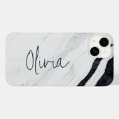 手書きエレガントスクリプト名白黒大理石 Case-Mate iPhoneケース (裏面 (横))