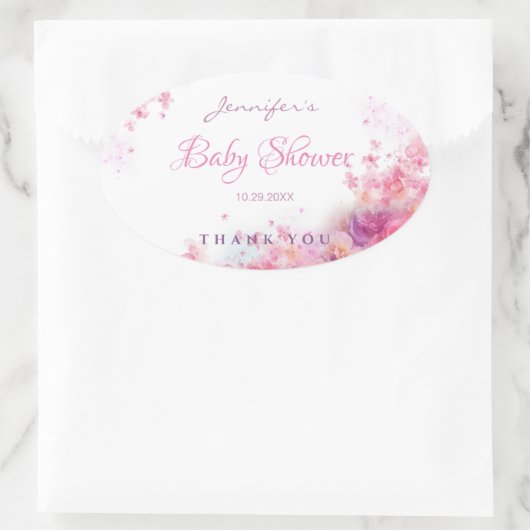 手書きエレガントスクリプト水彩赤ちゃんシャワー 楕円形シール (バッグ)