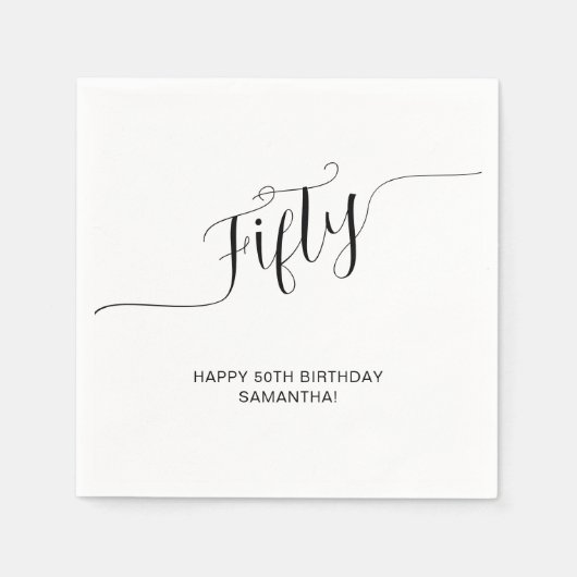 手書きエレガントスクリプト50誕生日 スタンダードカクテルナプキン (正面)