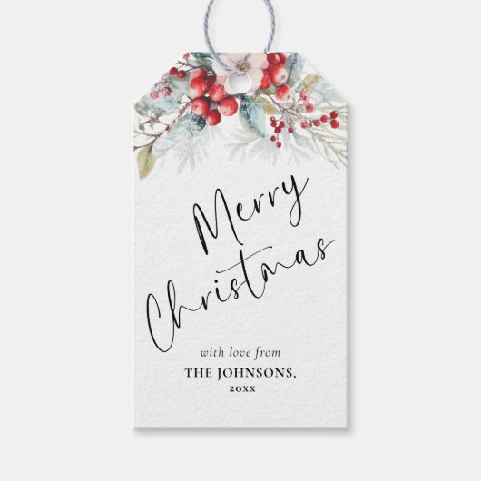 手書きエレガントスクリプト | 赤い果実のクリスマス ギフトタグ (正面)