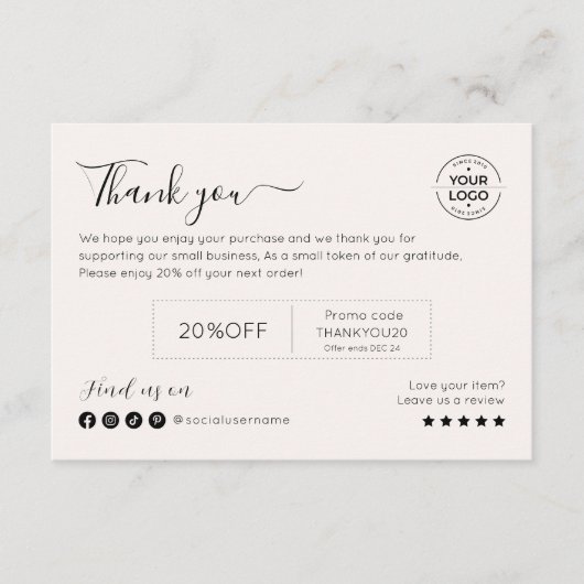 手書きエレガントビジネスありがとうご割引 サンキューカード (正面)