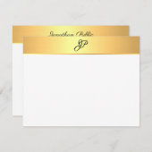 手書きエレガントモノグラムのスクリプト金ゴールドモダン ノートカード (正面/裏面)