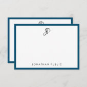 手書きエレガントモノグラムイニシャルテンプレート ノートカード (正面/裏面)