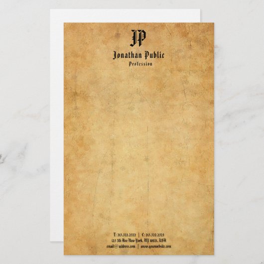 手書きエレガントモノグラムテンプレートヴィンテージ 便箋 (正面/裏面)