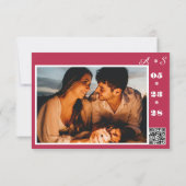 手書きエレガントモノグラムQRコードマゼンタフォト セーブザデート (裏面)