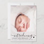 手書きエレガント写真ベビーのお知らせ サンキューカード (正面)