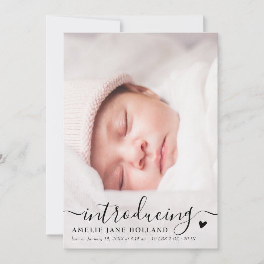 手書きエレガント写真ベビーのお知らせ サンキューカード (正面)