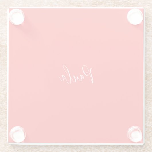 手書きエレガント名の赤い色プレーン ガラスコースター (裏面)