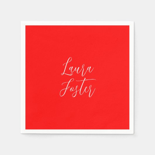 手書きエレガント名の赤い色プレーン スタンダードカクテルナプキン (正面)