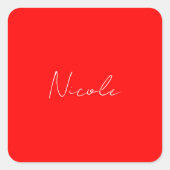 手書きエレガント名赤い白の色のプレーン スクエアシール (正面)