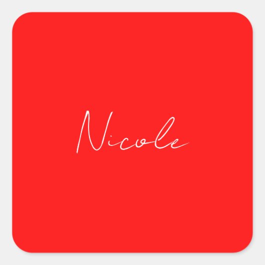 手書きエレガント名赤い白の色のプレーン スクエアシール (正面)