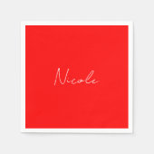 手書きエレガント名赤い白の色のプレーン スタンダードカクテルナプキン (正面)