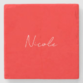 手書きエレガント名赤い白の色のプレーン ストーンコースター (正面)