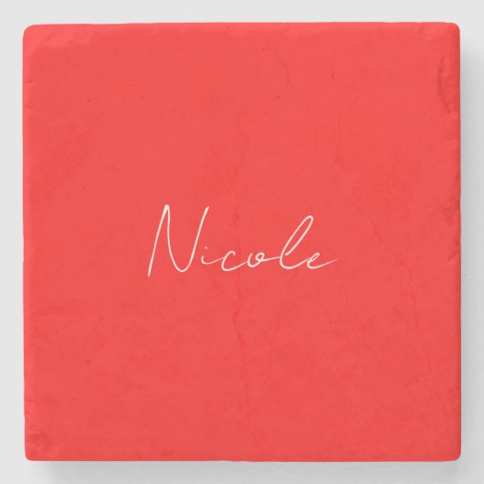 手書きエレガント名赤い白の色のプレーン ストーンコースター (正面)